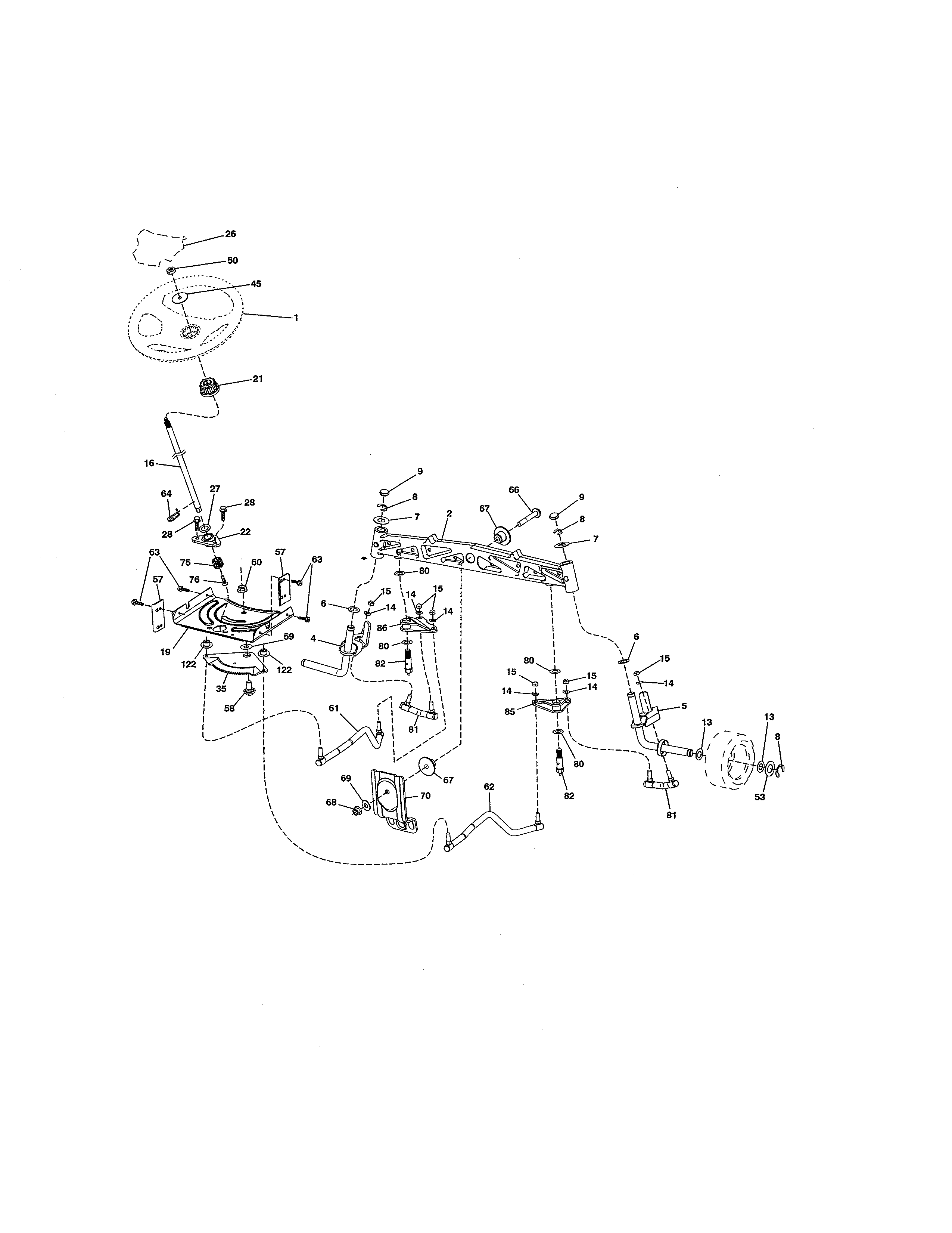 Steering Diagram and Parts List for 917986421  Craftsman Lawn Tractor