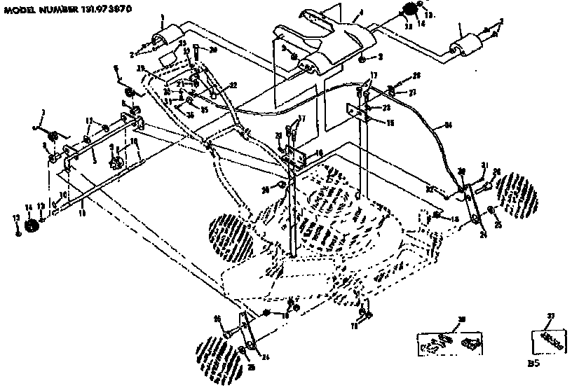 Handle Assembly Diagram and Parts List for 131973870  Craftsman Lawn Mower