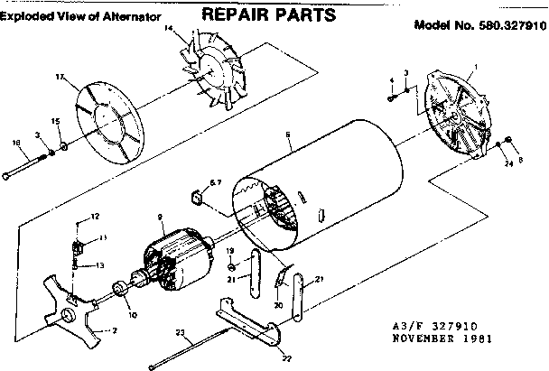 Alternator Diagram and Parts List for 580327910  Craftsman Engine