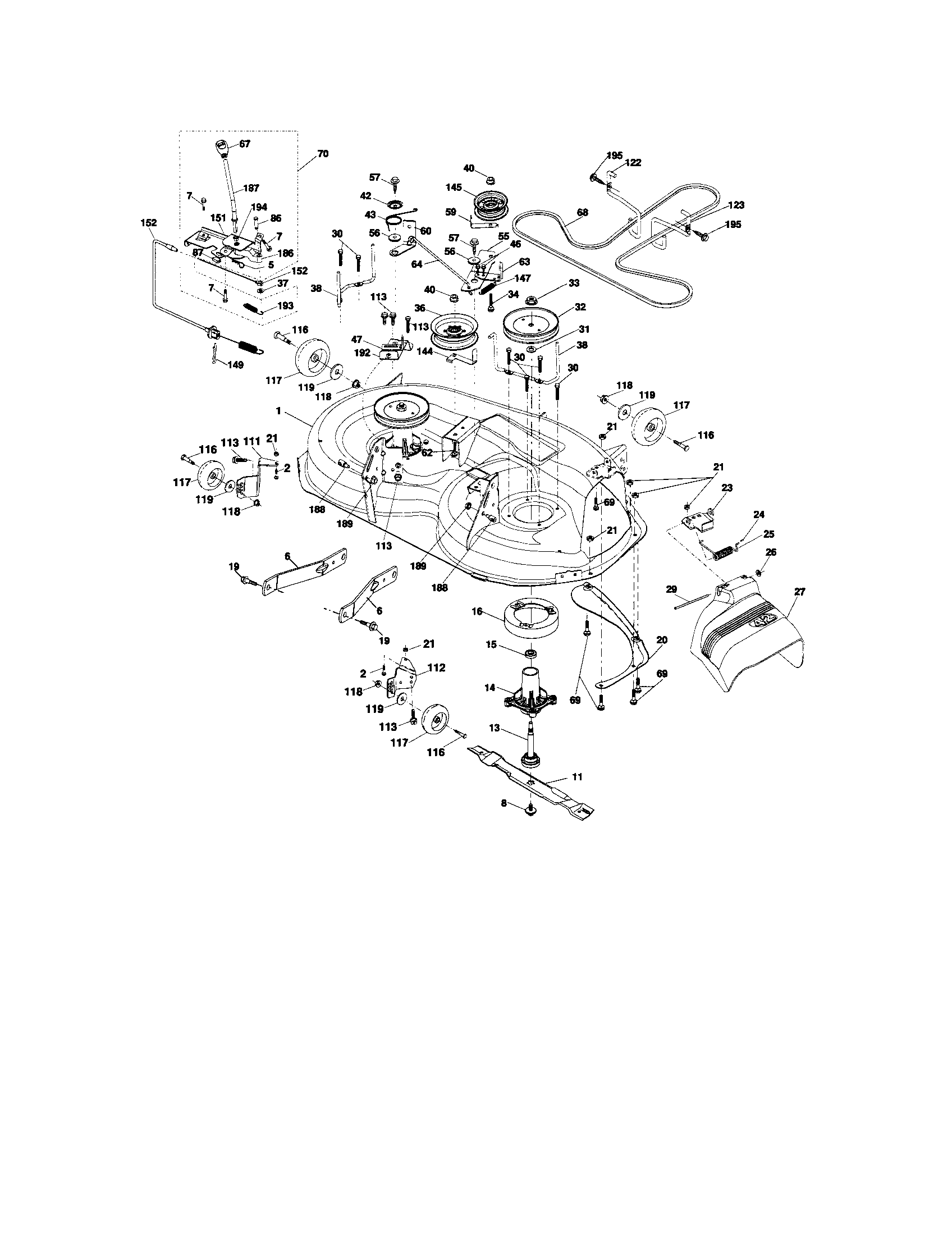 Mower Deck Diagram and Parts List for 917287260  Craftsman Lawn Tractor