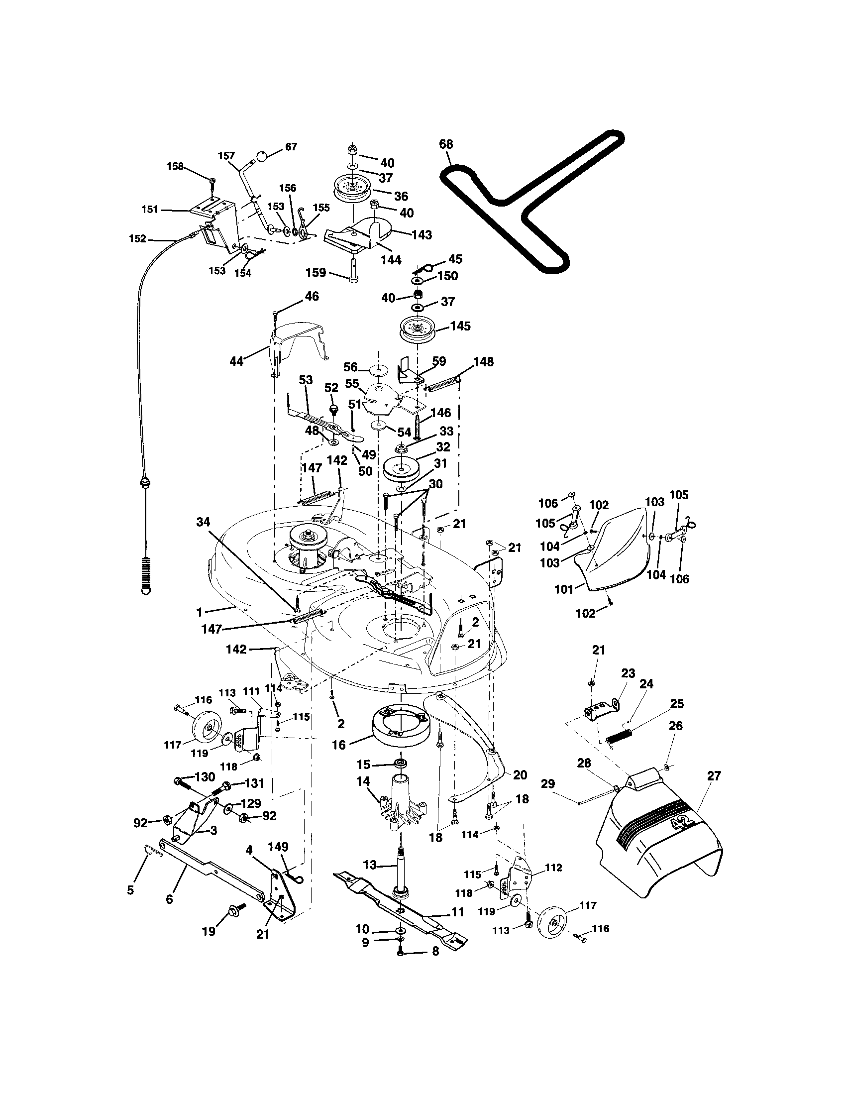 Mower Deck Diagram and Parts List for 917272454  Craftsman Lawn Tractor