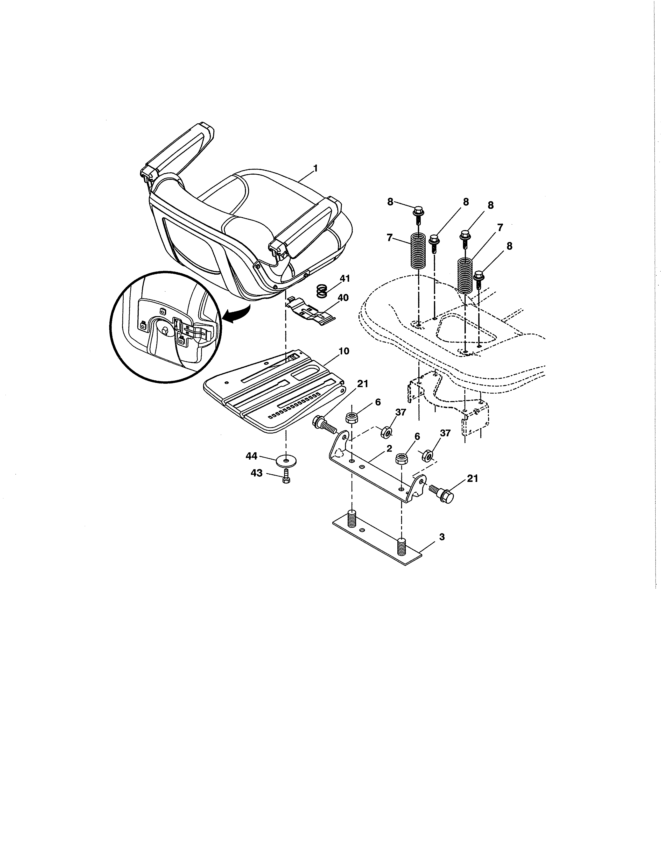 Seat Assembly Diagram and Parts List for 917986451  Craftsman Lawn Tractor