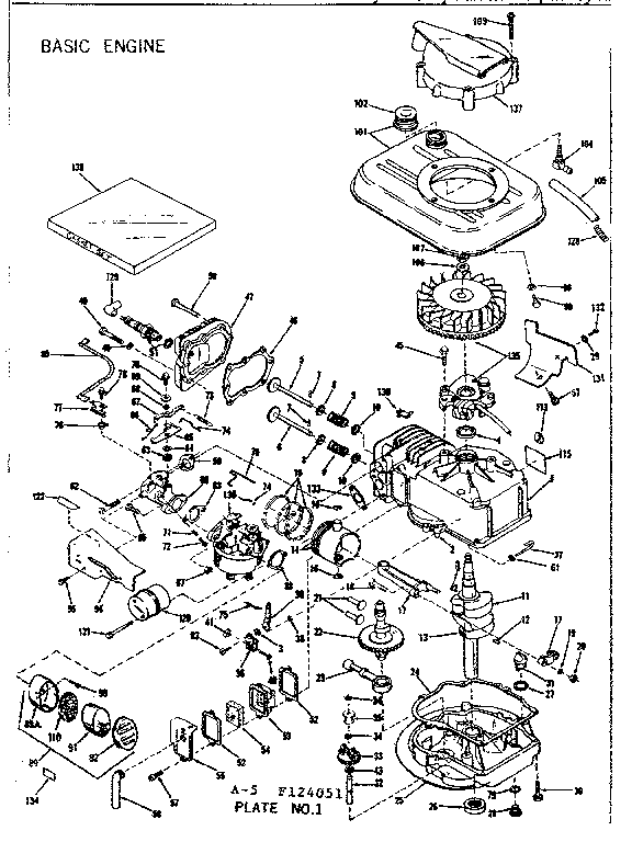 Basic Engine Diagram and Parts List for 143124051  Craftsman Engine