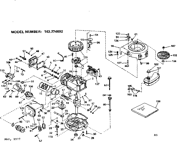 Replacement Parts Diagram and Parts List for 143274692  Craftsman Engine