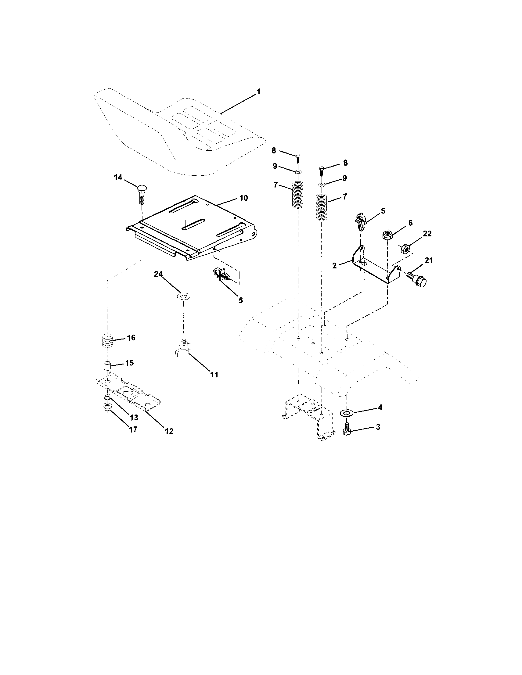 Seat Assembly Diagram and Parts List for 917272941  Craftsman Lawn Tractor