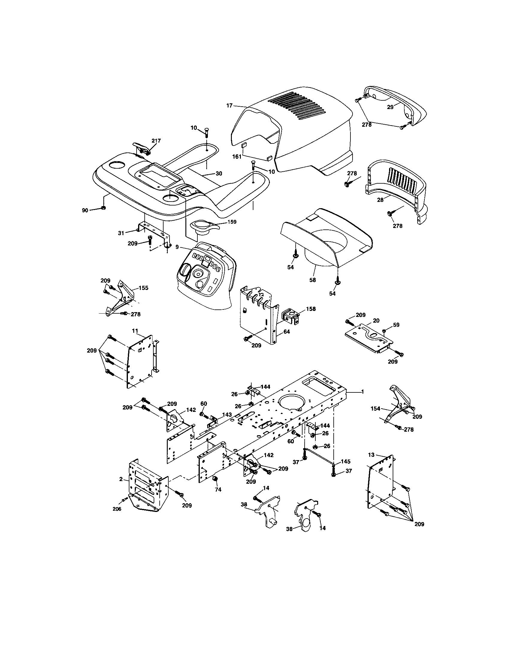 Chassis And Enclosures Diagram and Parts List for 917273637  Craftsman Lawn Tractor