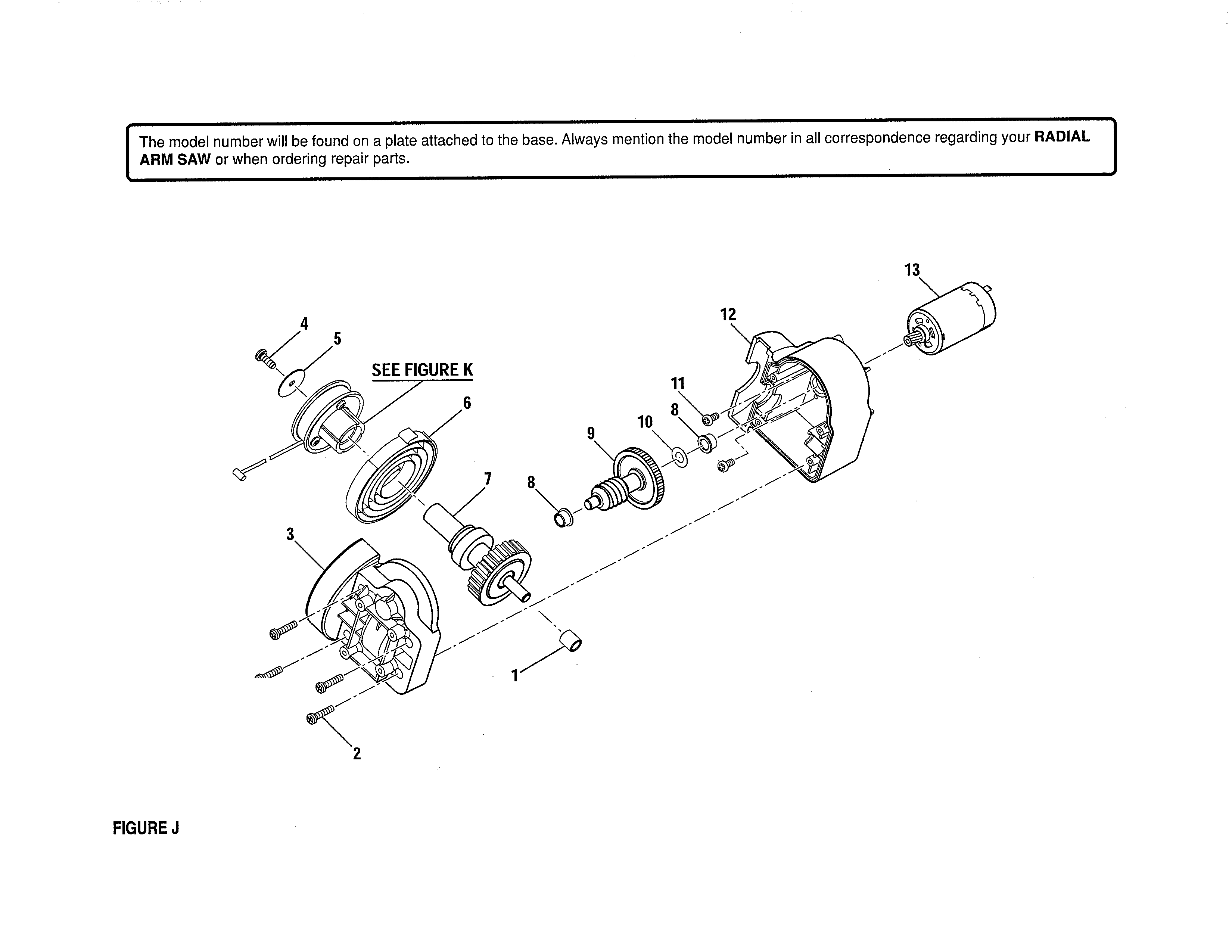 Pulley Shaft/gear Case Diagram and Parts List for 9058  Craftsman Saw