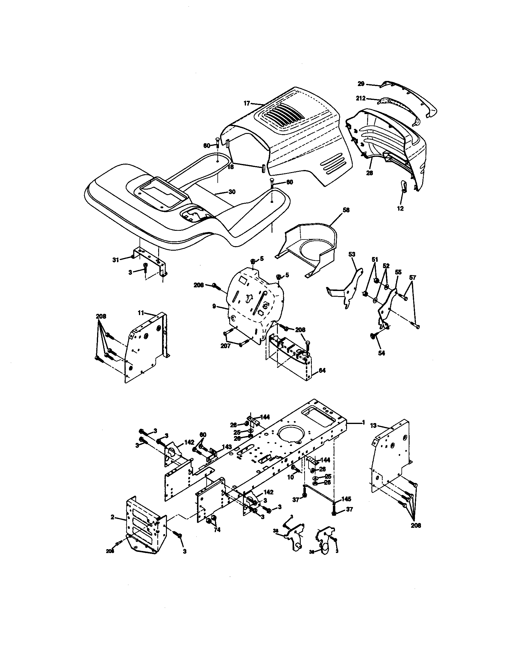 Chassis And Enclosures Diagram and Parts List for 917271064  Craftsman Lawn Tractor