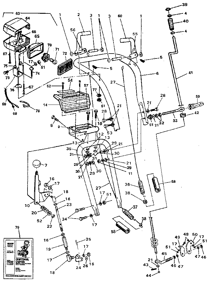 Handle Assembly Diagram and Parts List for 536886801  Craftsman Snow Blower