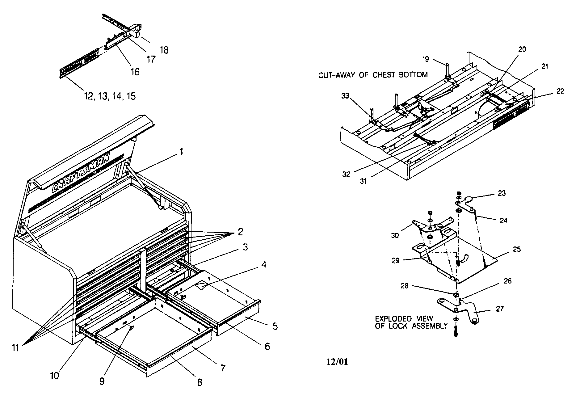 Tool Chest Diagram and Parts List for 706654751  Craftsman Tool Stand & Cart