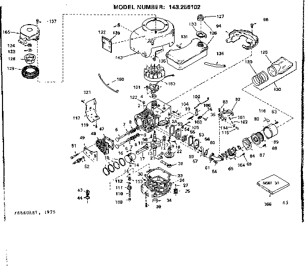 Replacement Parts Diagram and Parts List for 143256102  Craftsman Engine
