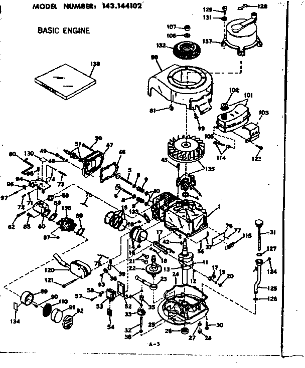 Basic Engine Diagram and Parts List for 143144102  Craftsman Engine
