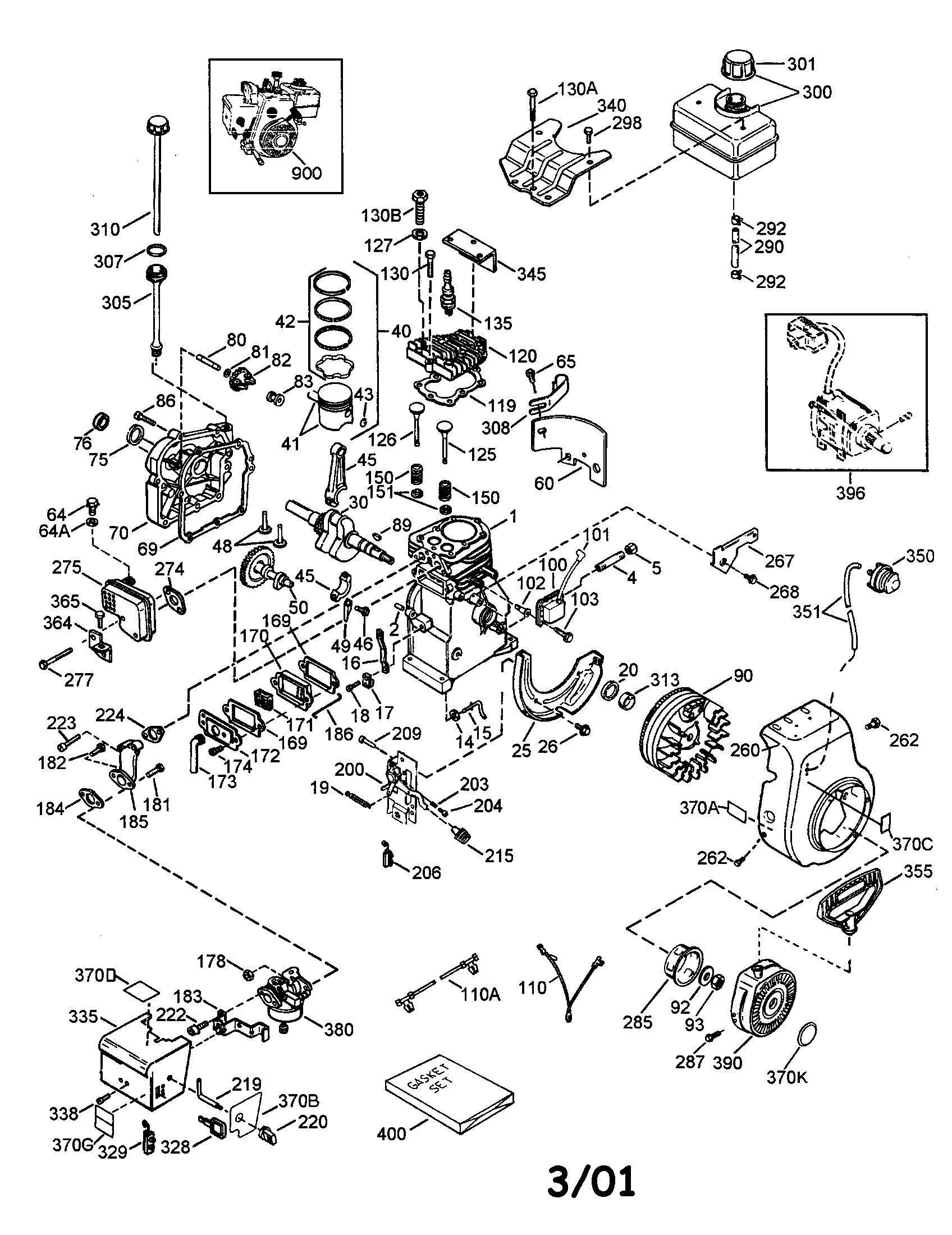 Engine Diagram and Parts List for 143025001  Craftsman Engine