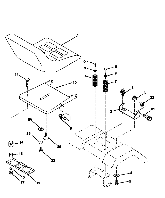 Seat Assembly Diagram and Parts List for 917258473  Craftsman Lawn Tractor