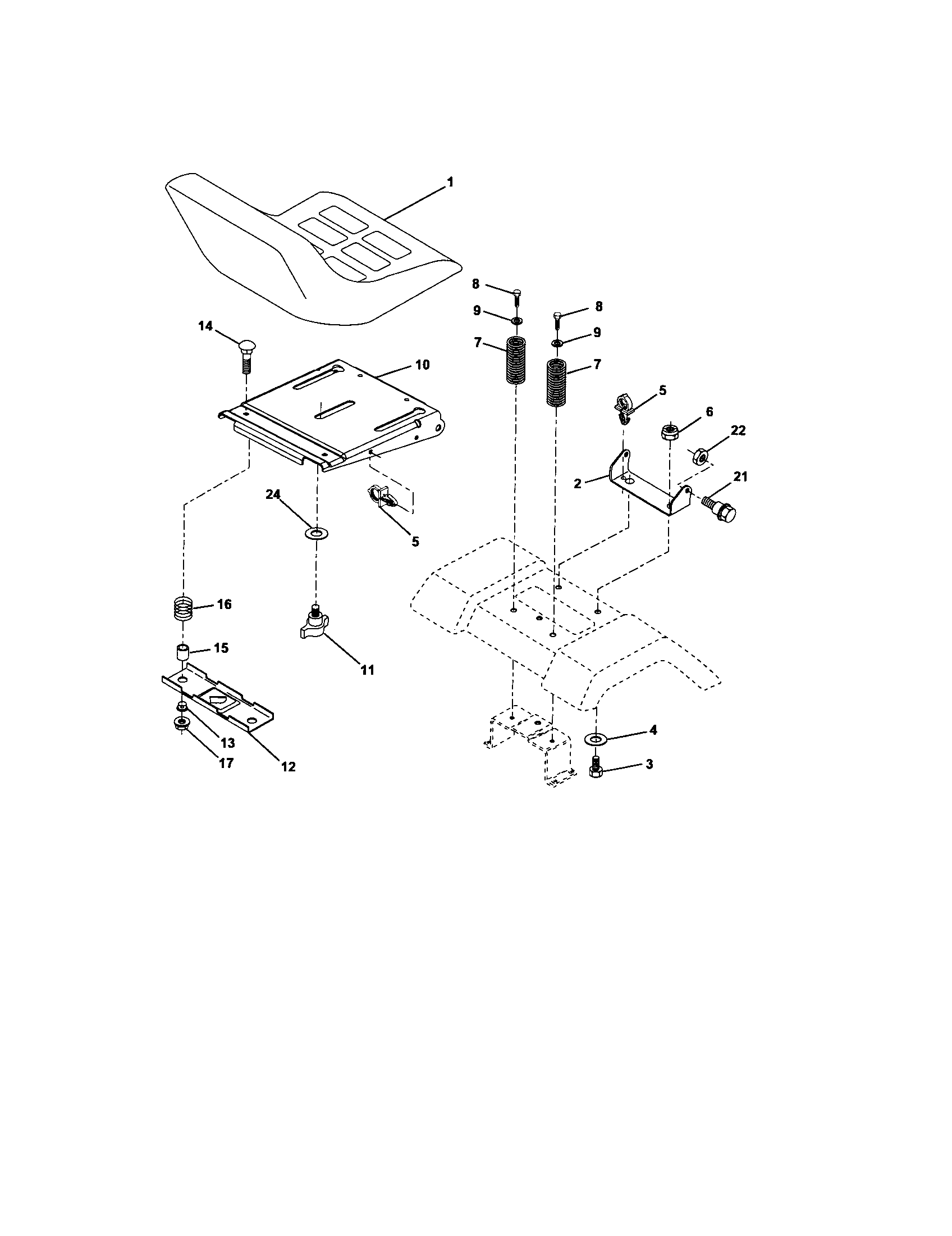 Seat Assembly Diagram and Parts List for 917274351  Craftsman Lawn Tractor