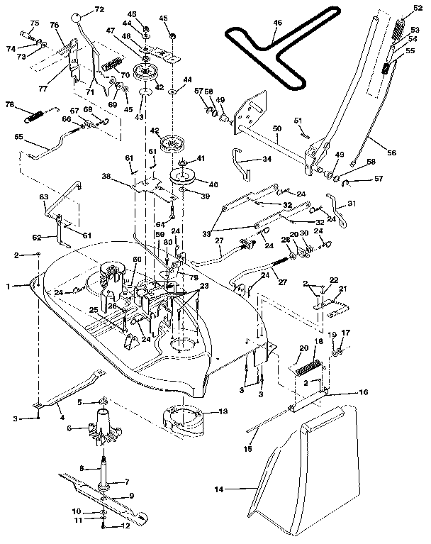 38" Mower Diagram and Parts List for 917257281  Craftsman Lawn Tractor