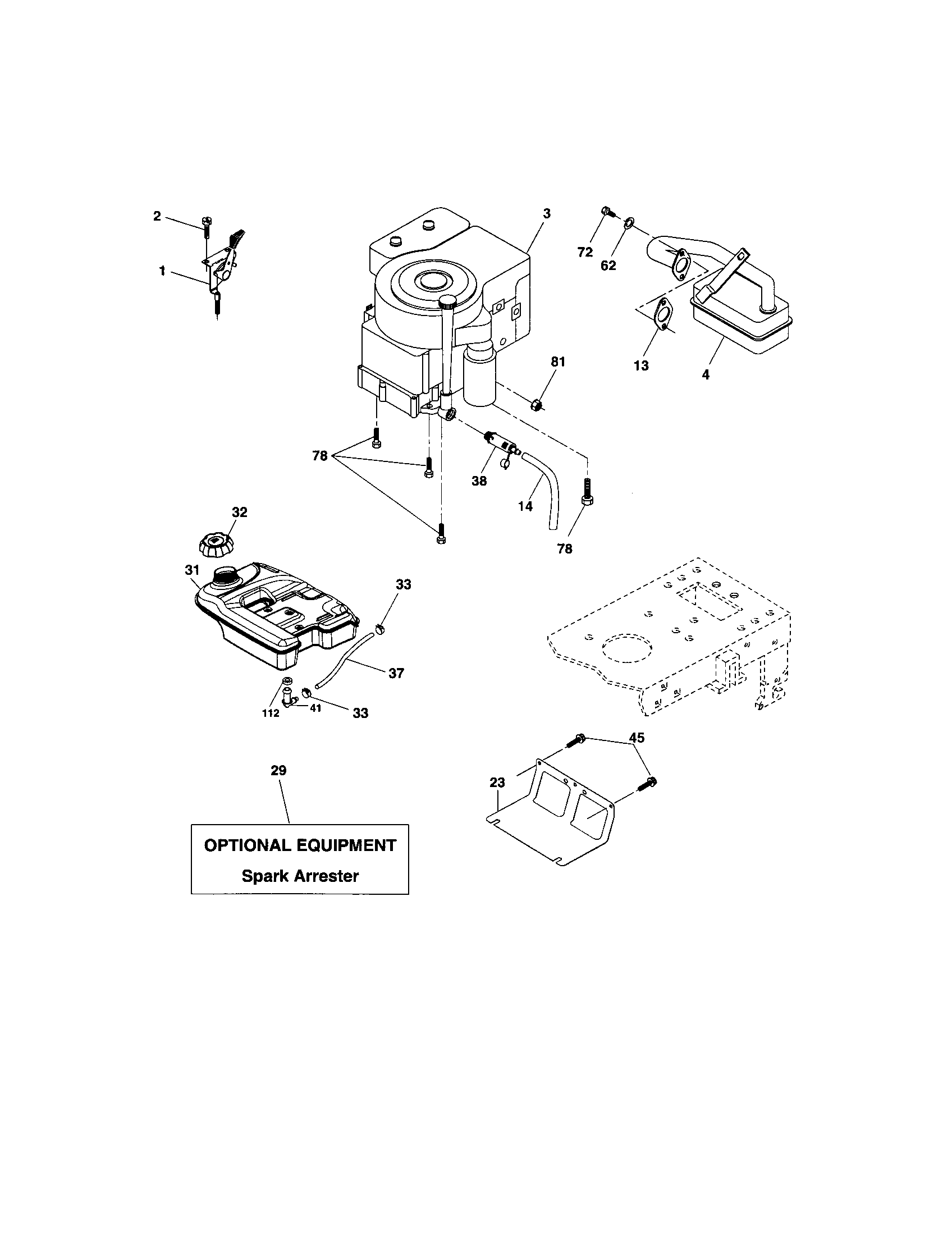 Engine Diagram and Parts List for 917273635  Craftsman Lawn Tractor