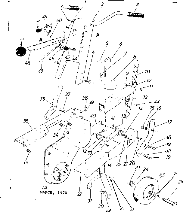 Handle Assembly Diagram and Parts List for 247298760  Craftsman Tiller