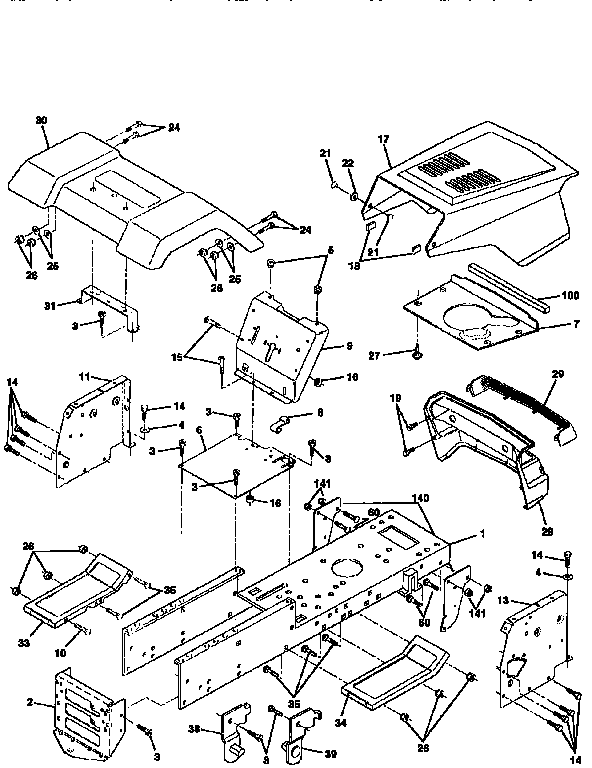 Chassis And Enclosures Diagram and Parts List for 917256830  Craftsman Lawn Tractor