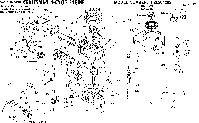 Replacement Parts Diagram and Parts List for 143264292  Craftsman Engine