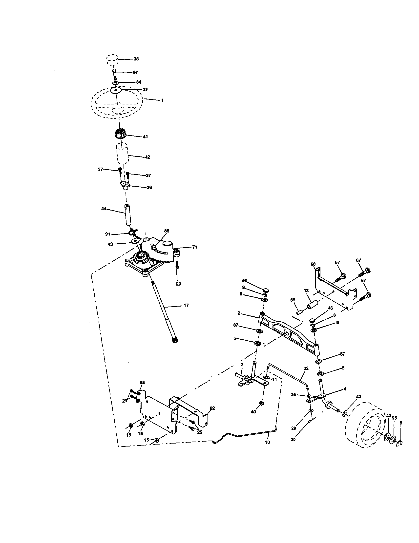 Steering Assembly Diagram and Parts List for 917276760  Craftsman Lawn Tractor