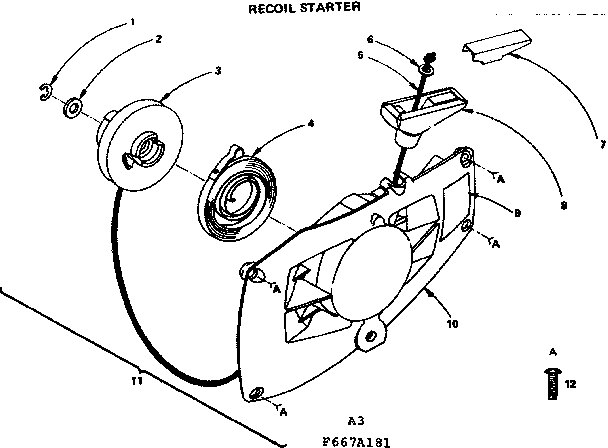 Recoil Starter Diagram and Parts List for 917667A181  Craftsman Chainsaw