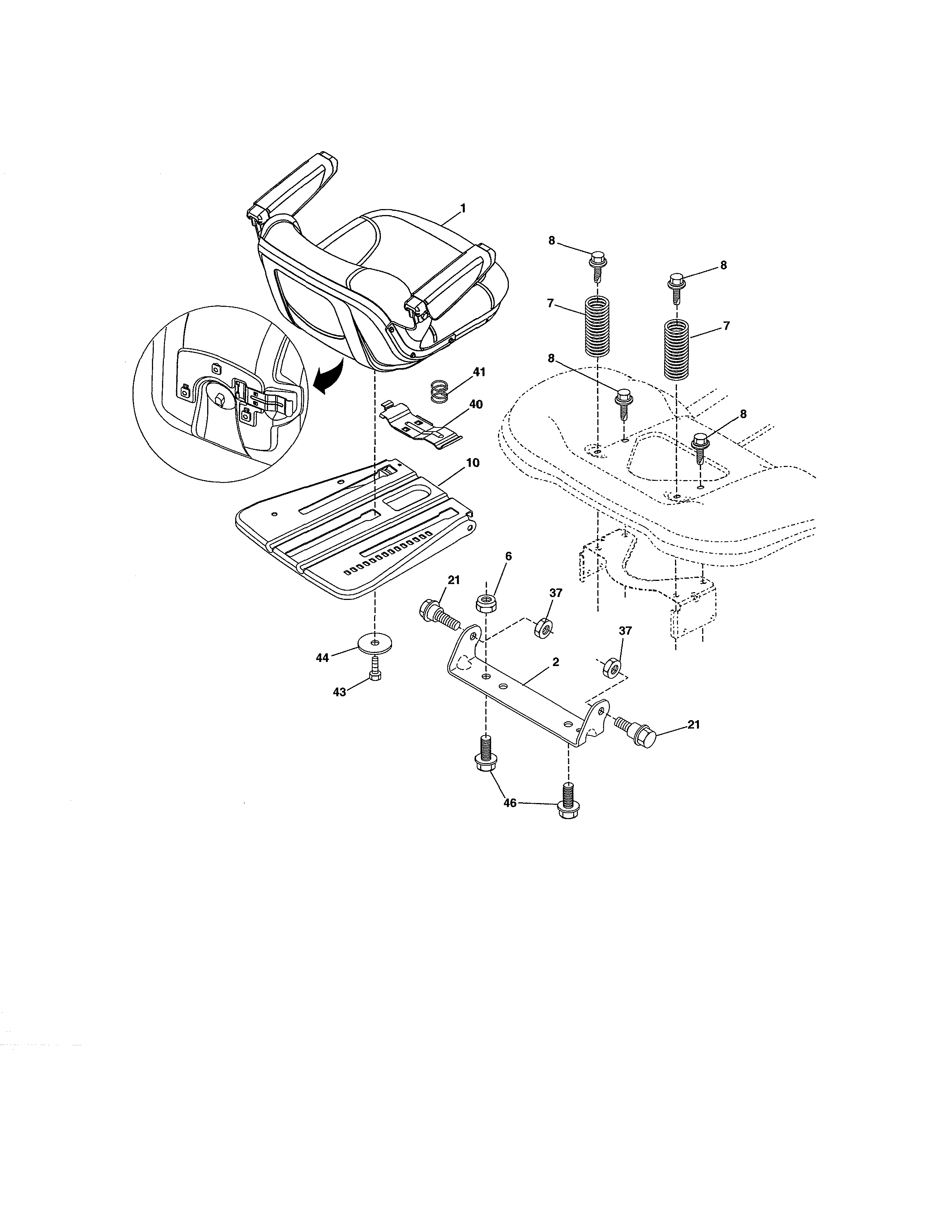Seat Assembly Diagram and Parts List for 917204081  Craftsman Lawn Tractor