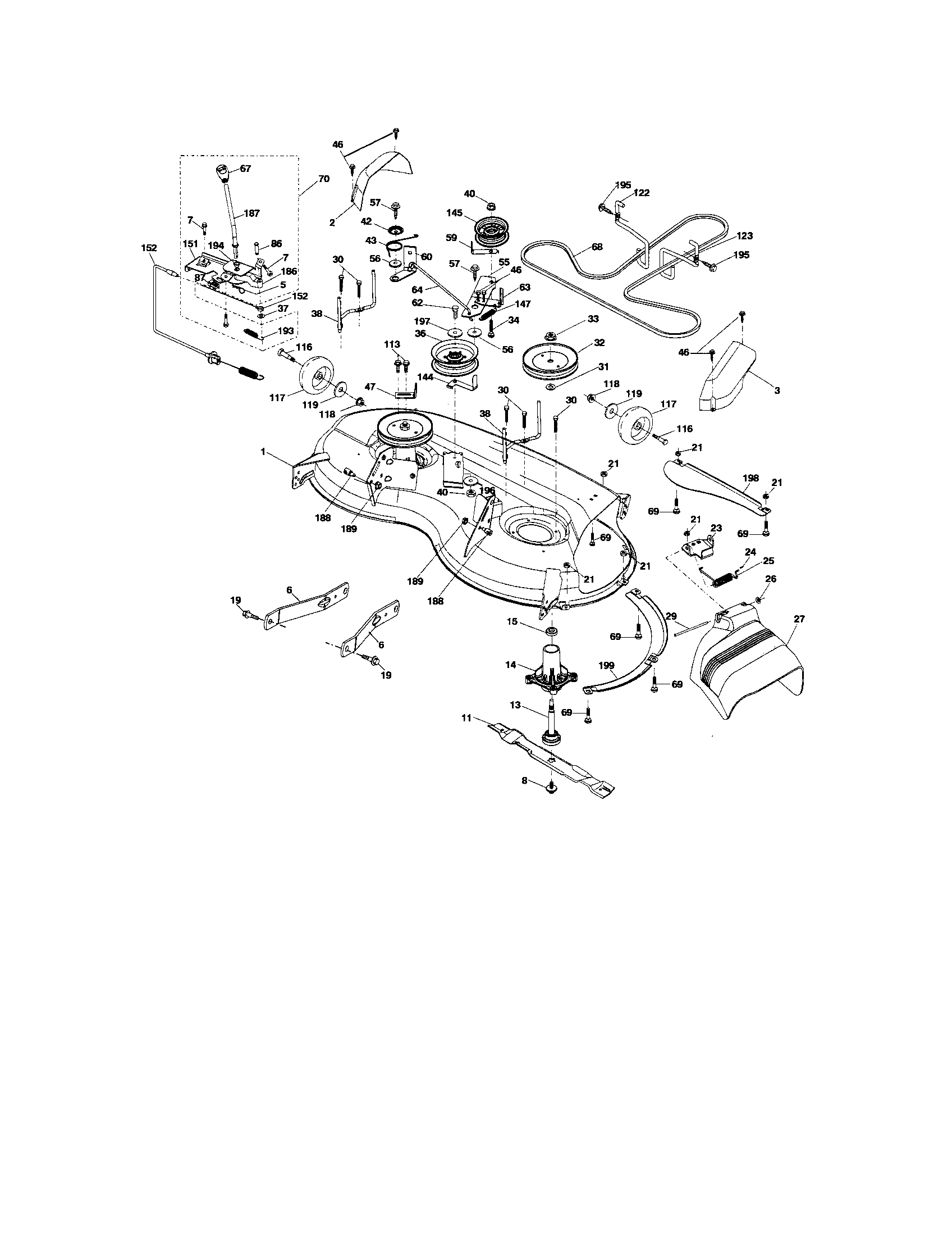 Mower Deck Diagram and Parts List for 917287281  Craftsman Lawn Tractor