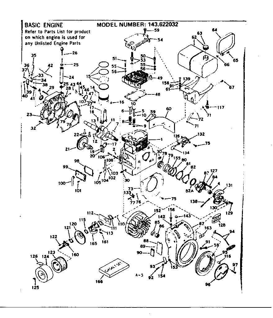 Basic Engine Diagram and Parts List for 143622032  Craftsman Engine