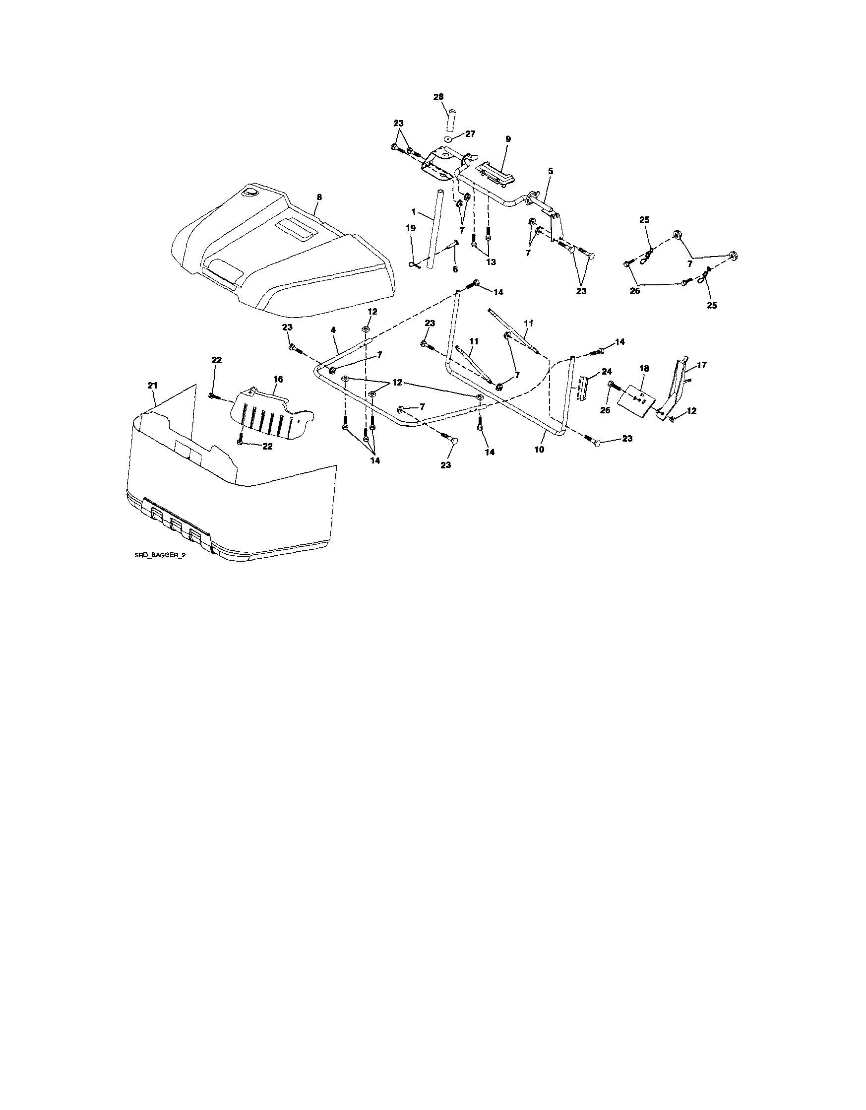 Bag Cover/deflector Bagger Diagram and Parts List for 917280330  Craftsman Lawn Tractor