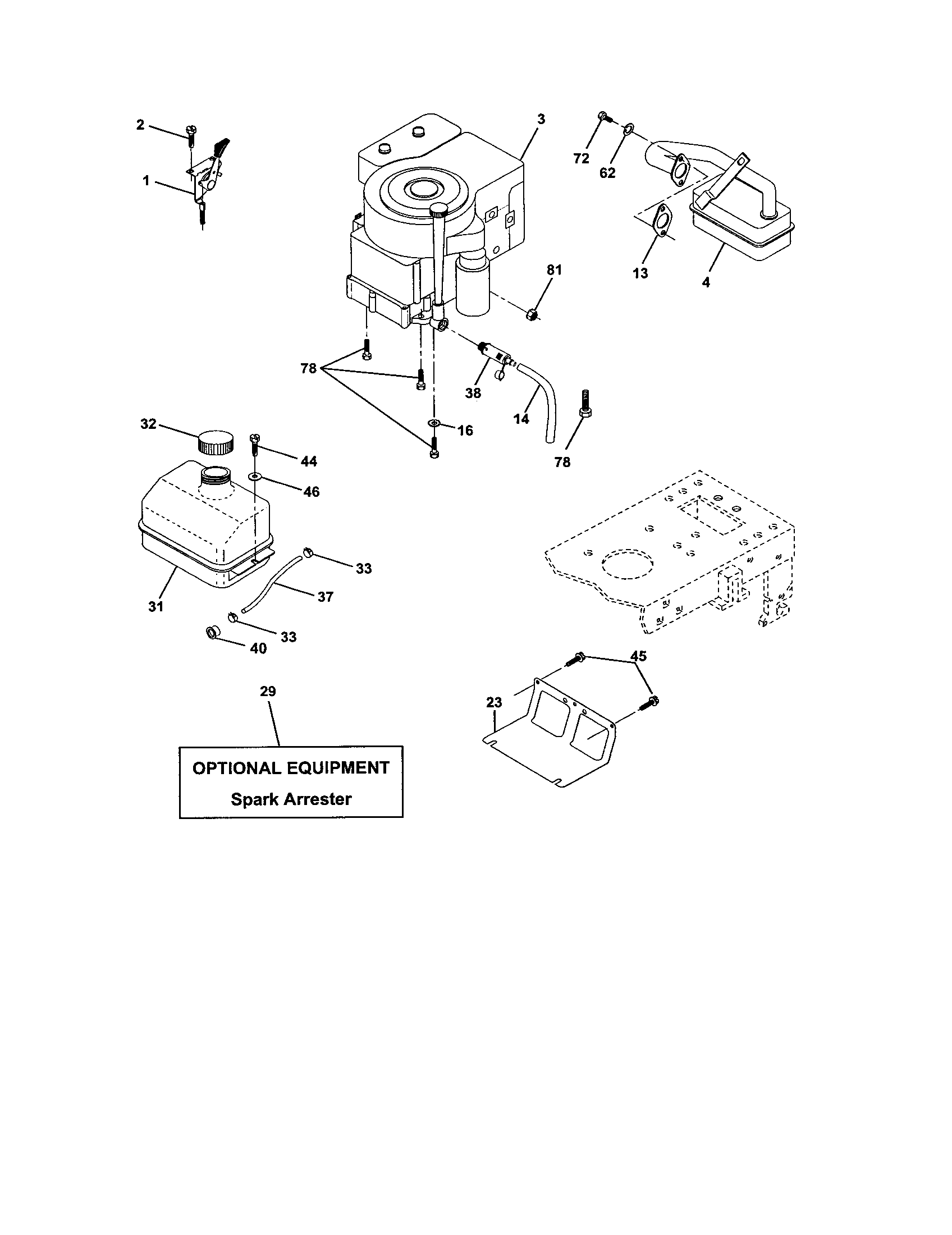 Engine Diagram and Parts List for 917271555  Craftsman Lawn Tractor