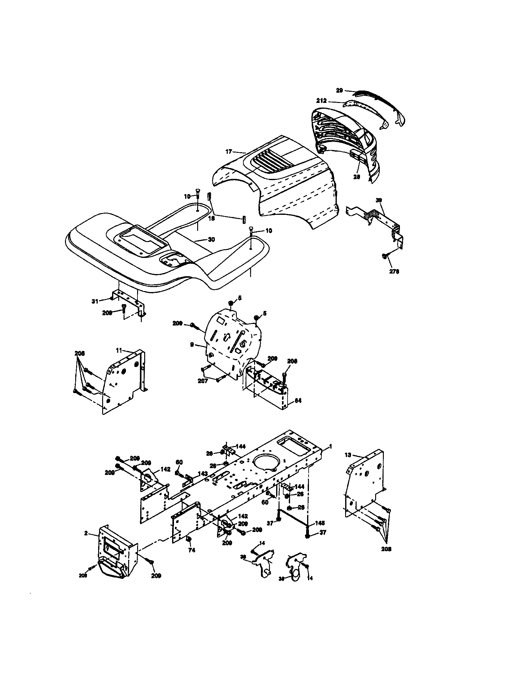 Chassis And Enclosures Diagram and Parts List for 917273381  Craftsman Lawn Tractor
