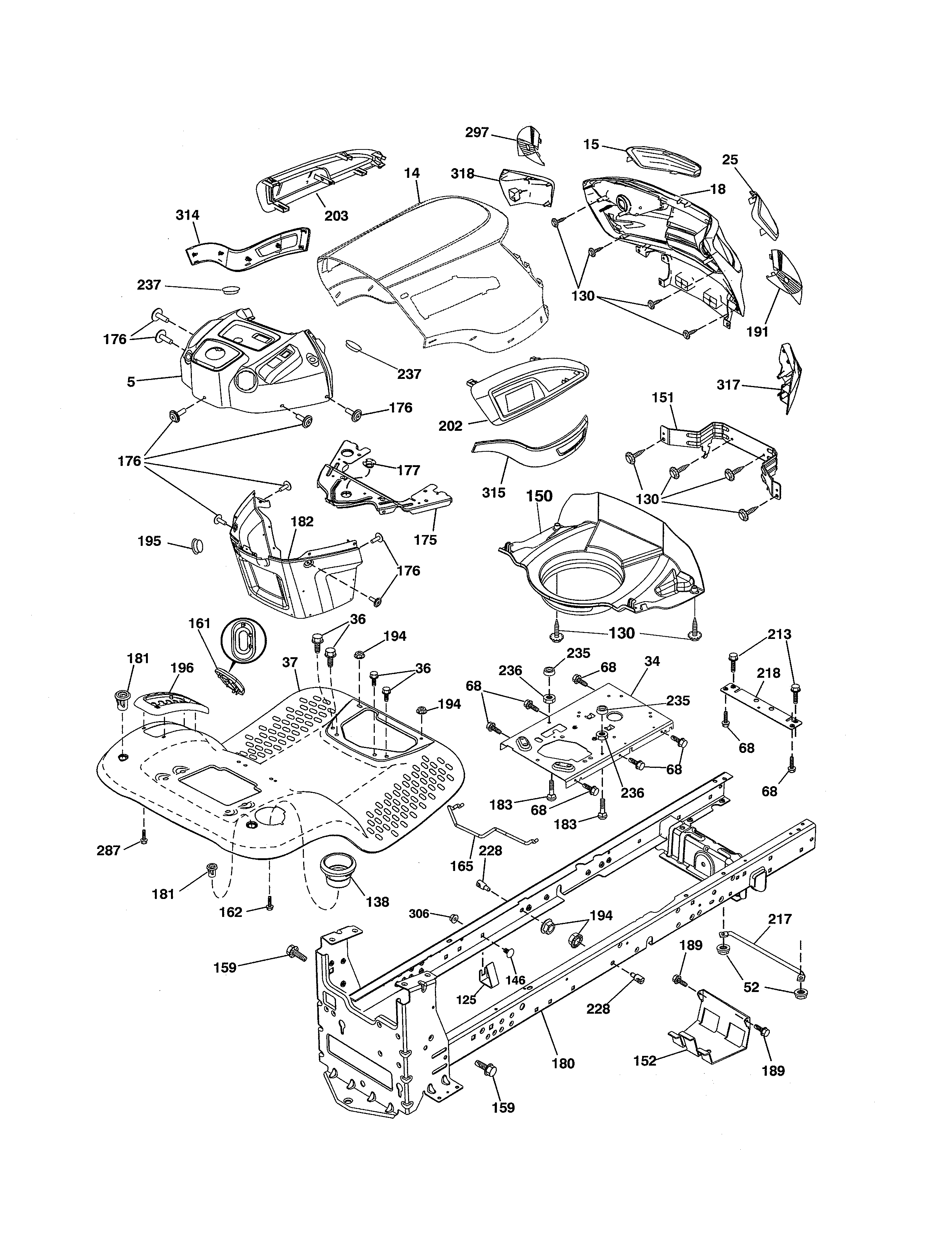 Chassis & Enclosures Diagram and Parts List for 917986471  Craftsman Lawn Tractor