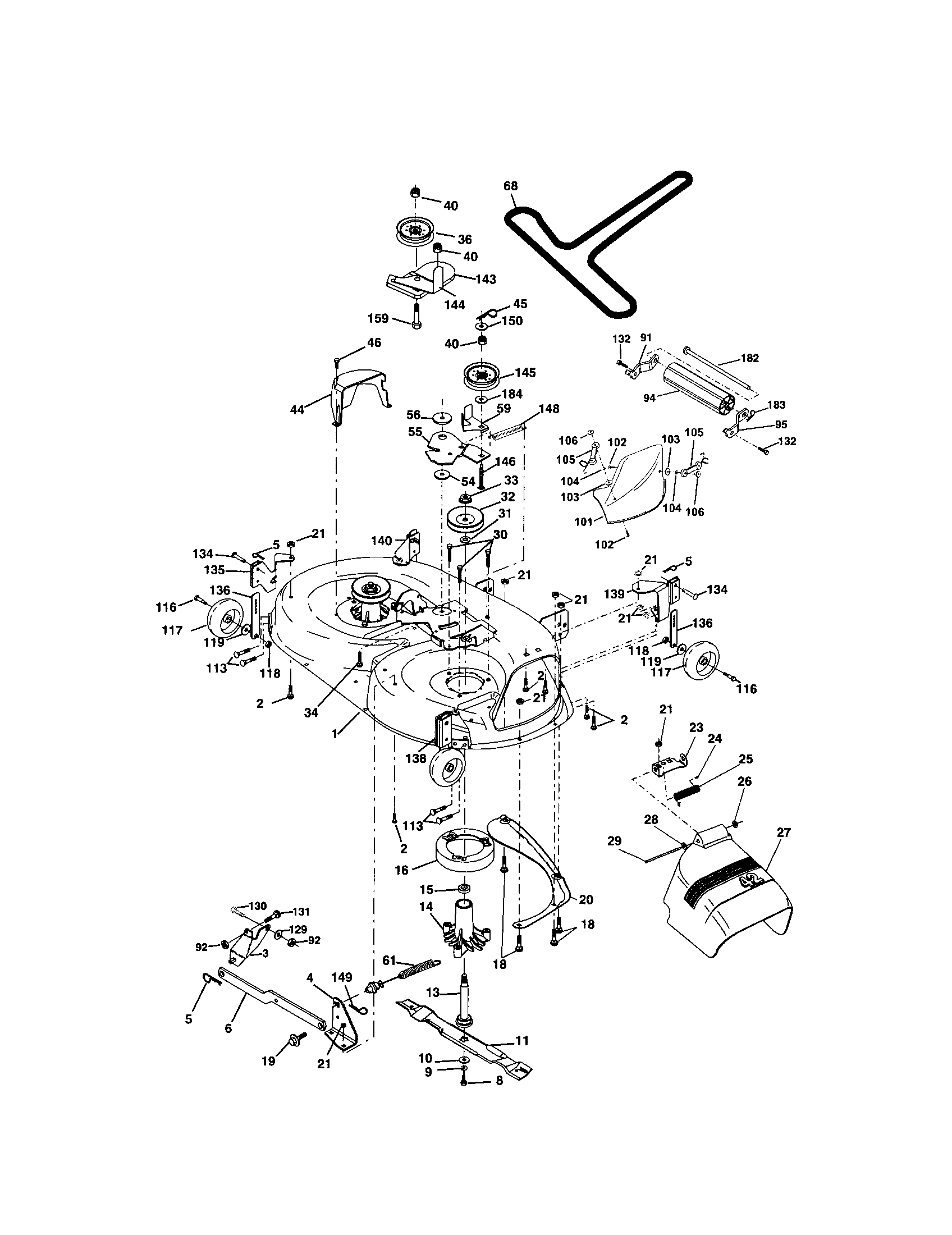 Mower Deck Diagram and Parts List for 917273649  Craftsman Lawn Tractor