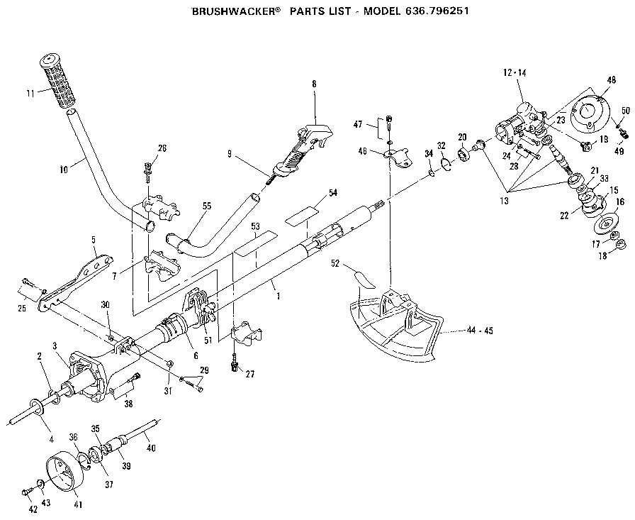 Handle Assembly Diagram and Parts List for 636796251  Craftsman Trimmer