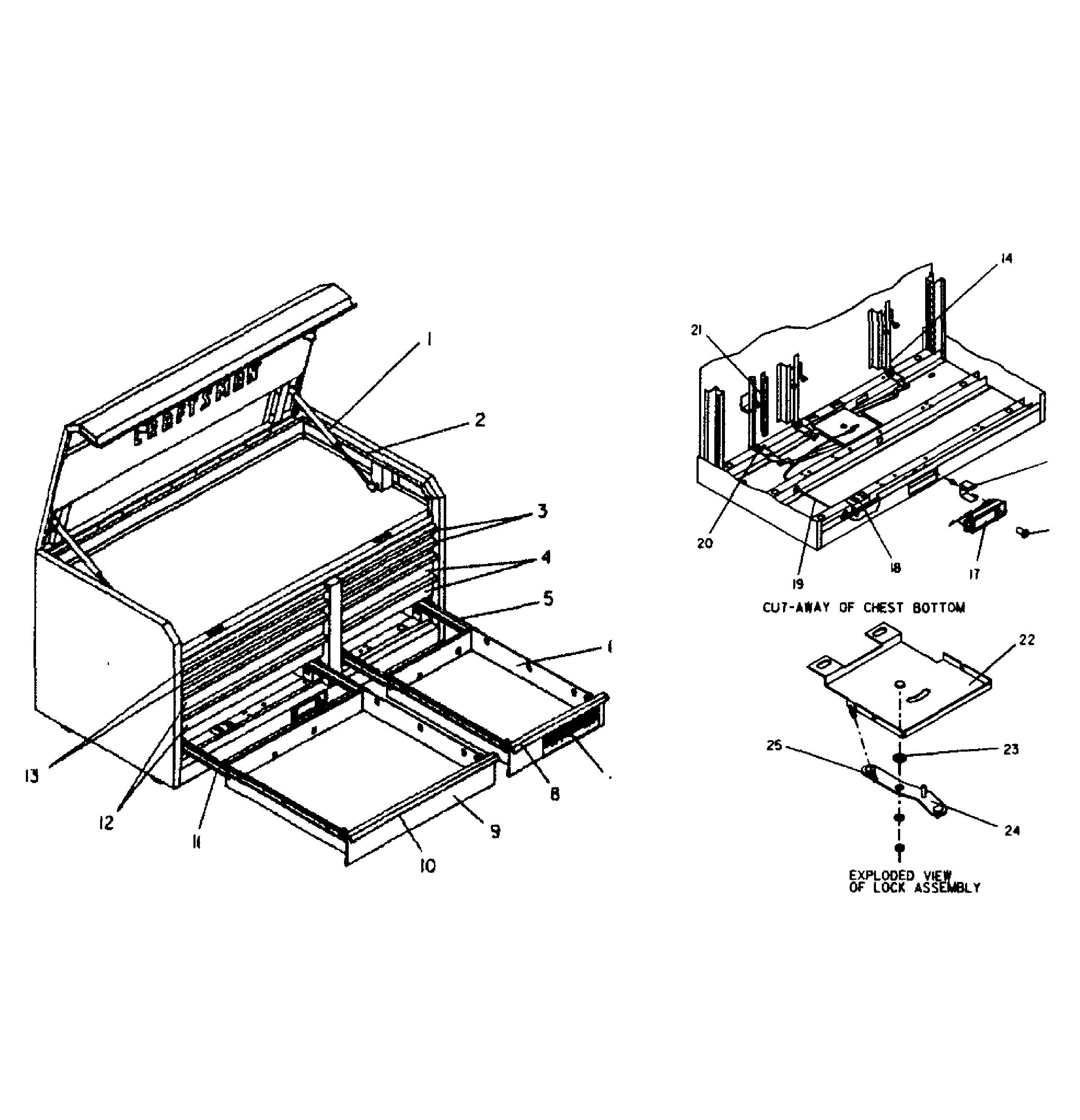 Drawer Chest Diagram and Parts List for 706182720  Craftsman Tool Stand & Cart