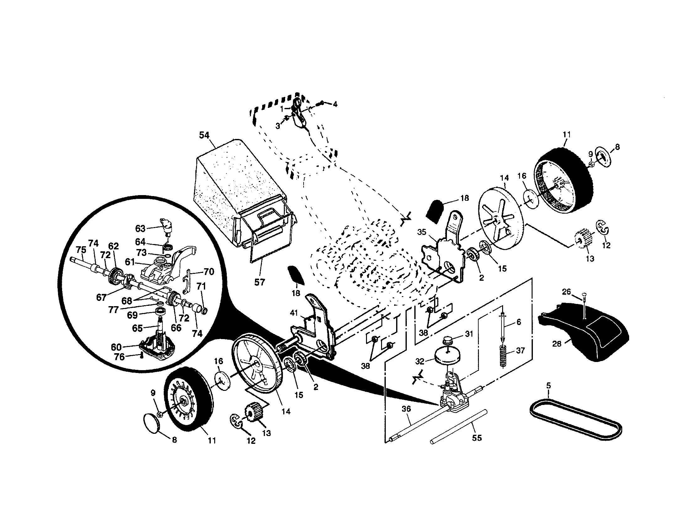 Wheels/tires/bag Diagram and Parts List for 917378990  Craftsman Lawn Mower