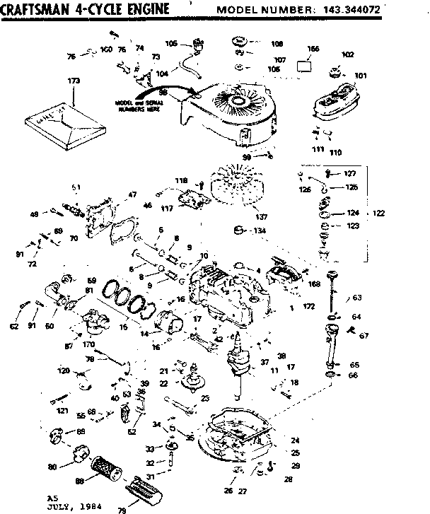 Replacement Parts Diagram and Parts List for 143344072  Craftsman Engine