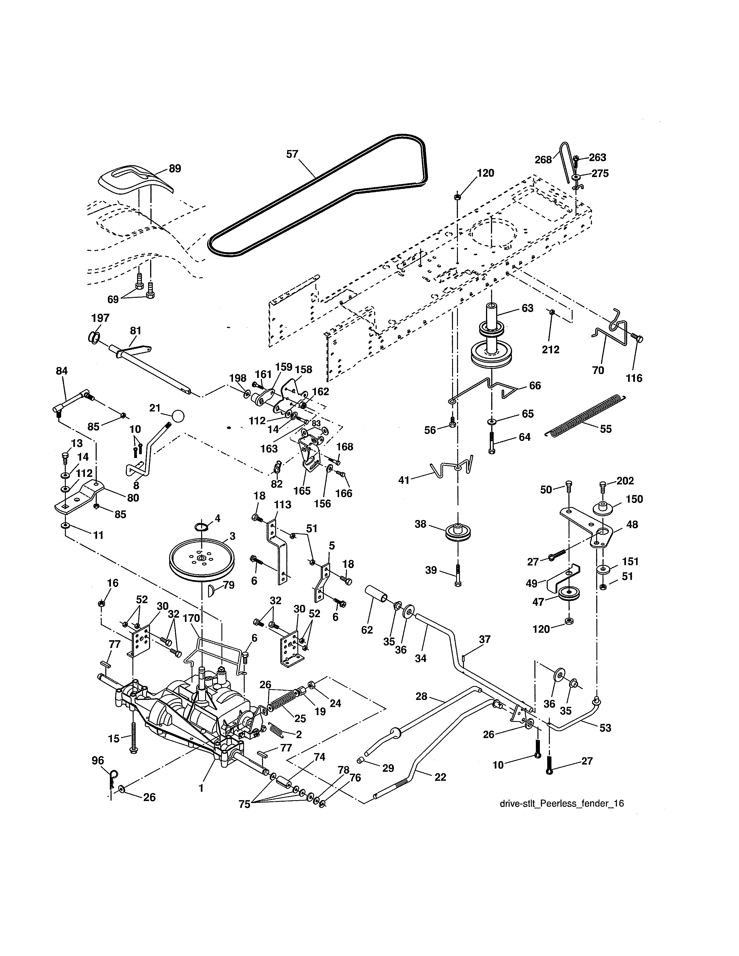 Drive Diagram and Parts List for 917986130  Craftsman Lawn Tractor