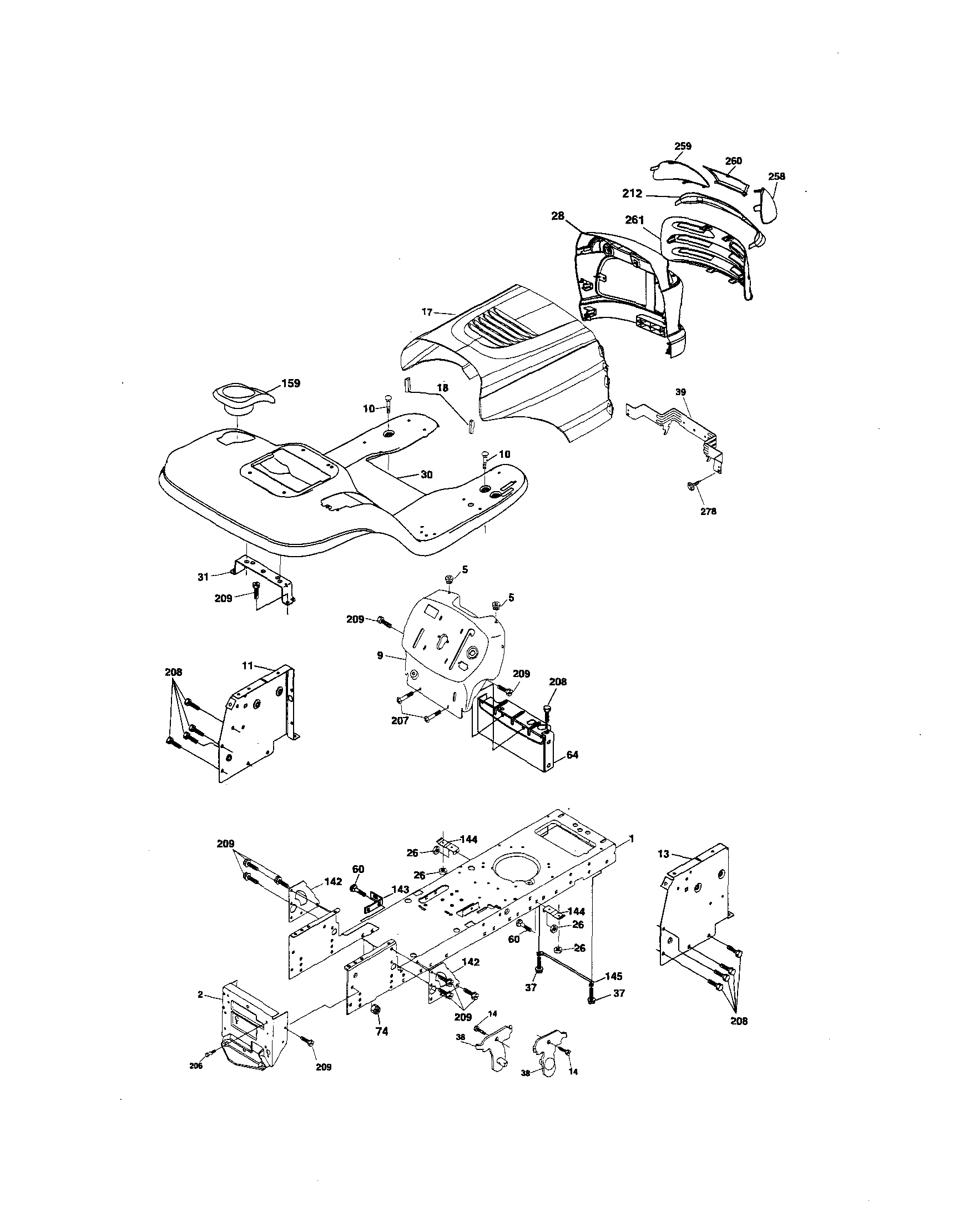 Chassis And Enclosures Diagram and Parts List for 917275764  Craftsman Lawn Tractor