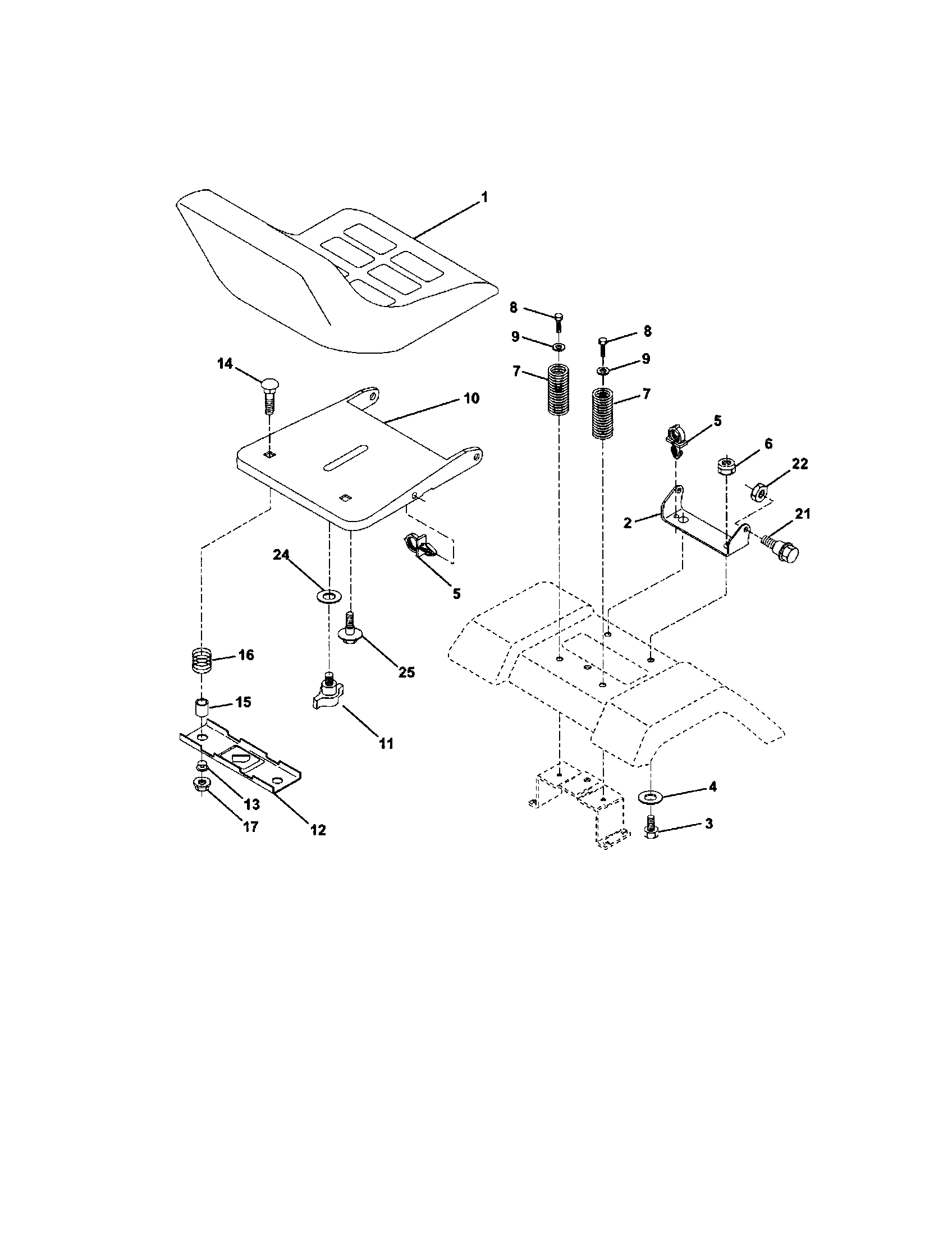 Seat Assembly Diagram and Parts List for 917279941  Craftsman Lawn Tractor