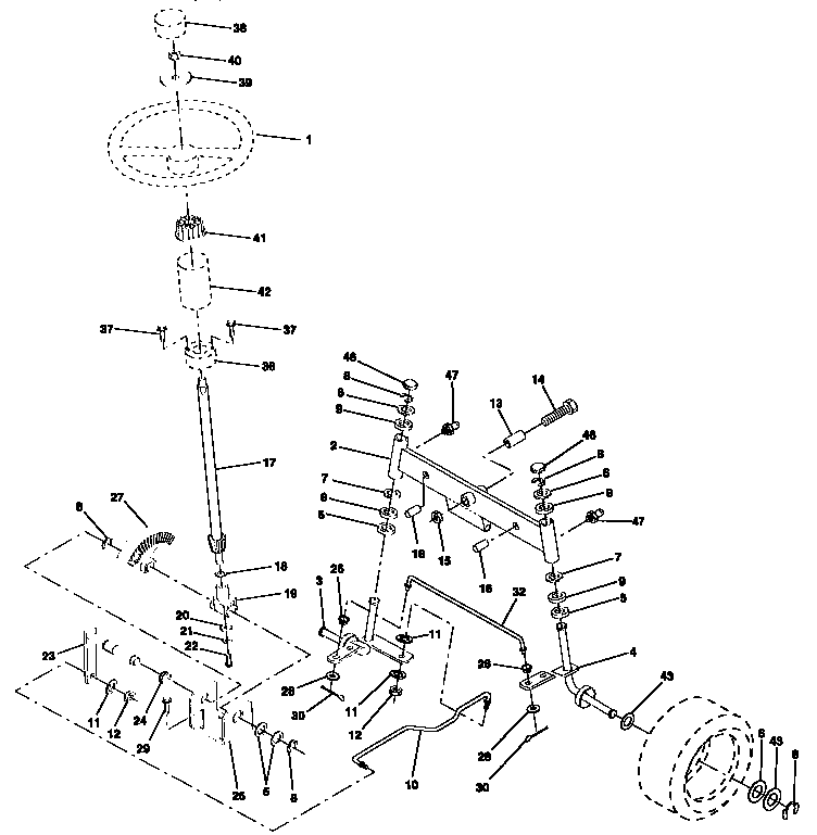 Steering Assembly Diagram and Parts List for 917257592  Craftsman Lawn Tractor