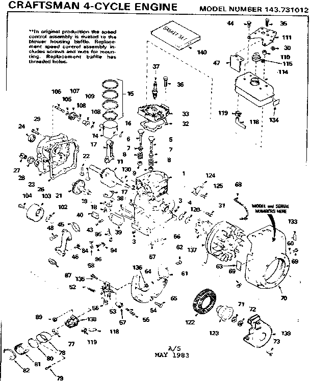 Replacement Parts Diagram and Parts List for 143731012  Craftsman Engine