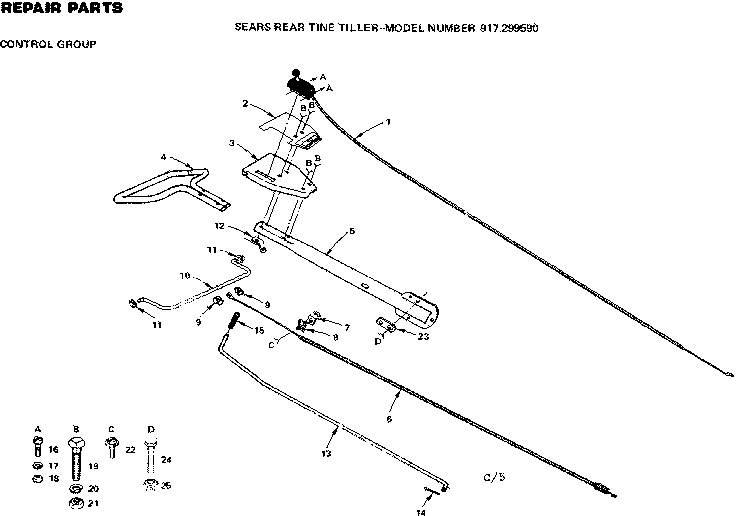 Control Group Diagram and Parts List for 917299590  Craftsman Tiller