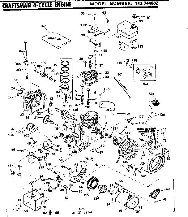 Replacement Parts Diagram and Parts List for 143744082  Craftsman Engine