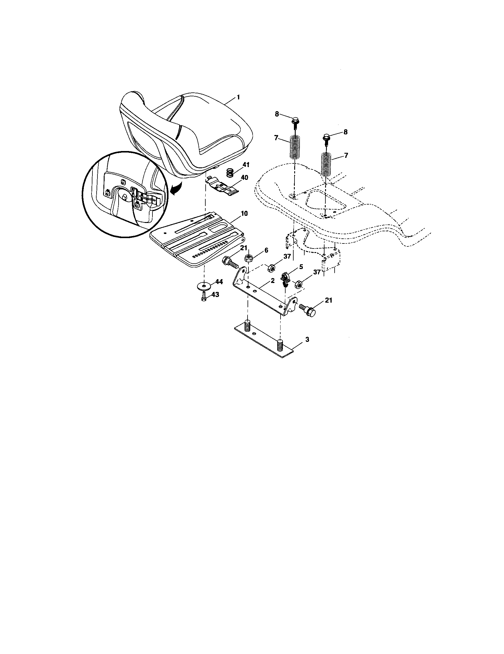 Seat Assembly Diagram and Parts List for 917276846  Craftsman Lawn Tractor