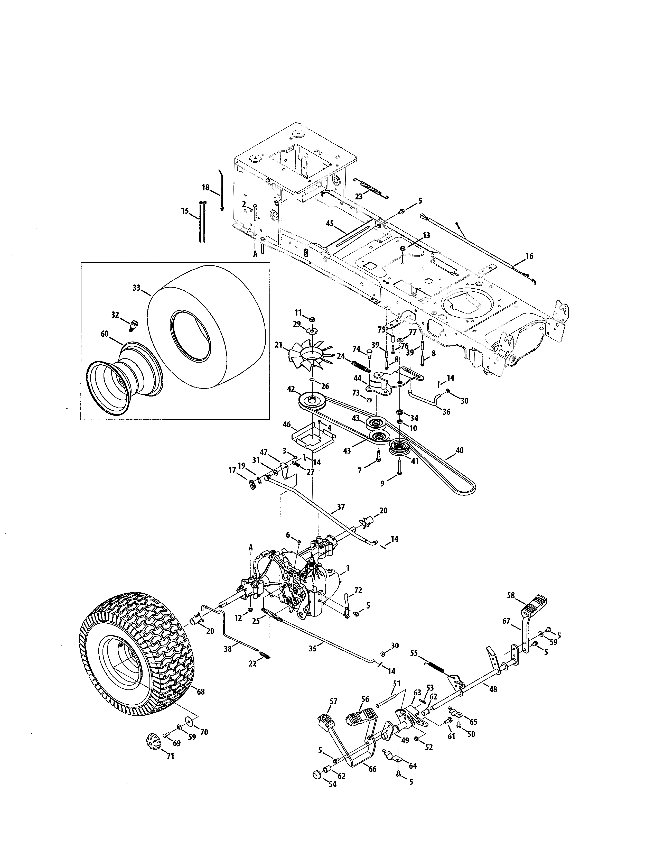 Drive/rear Wheels Diagram and Parts List for 247288880  Craftsman Lawn Tractor
