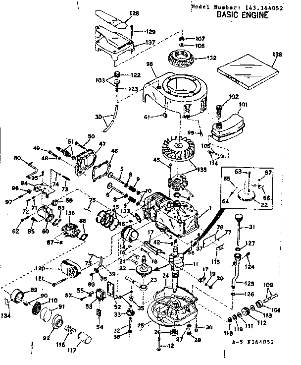 Basic Engine Diagram and Parts List for 143164052  Craftsman Engine