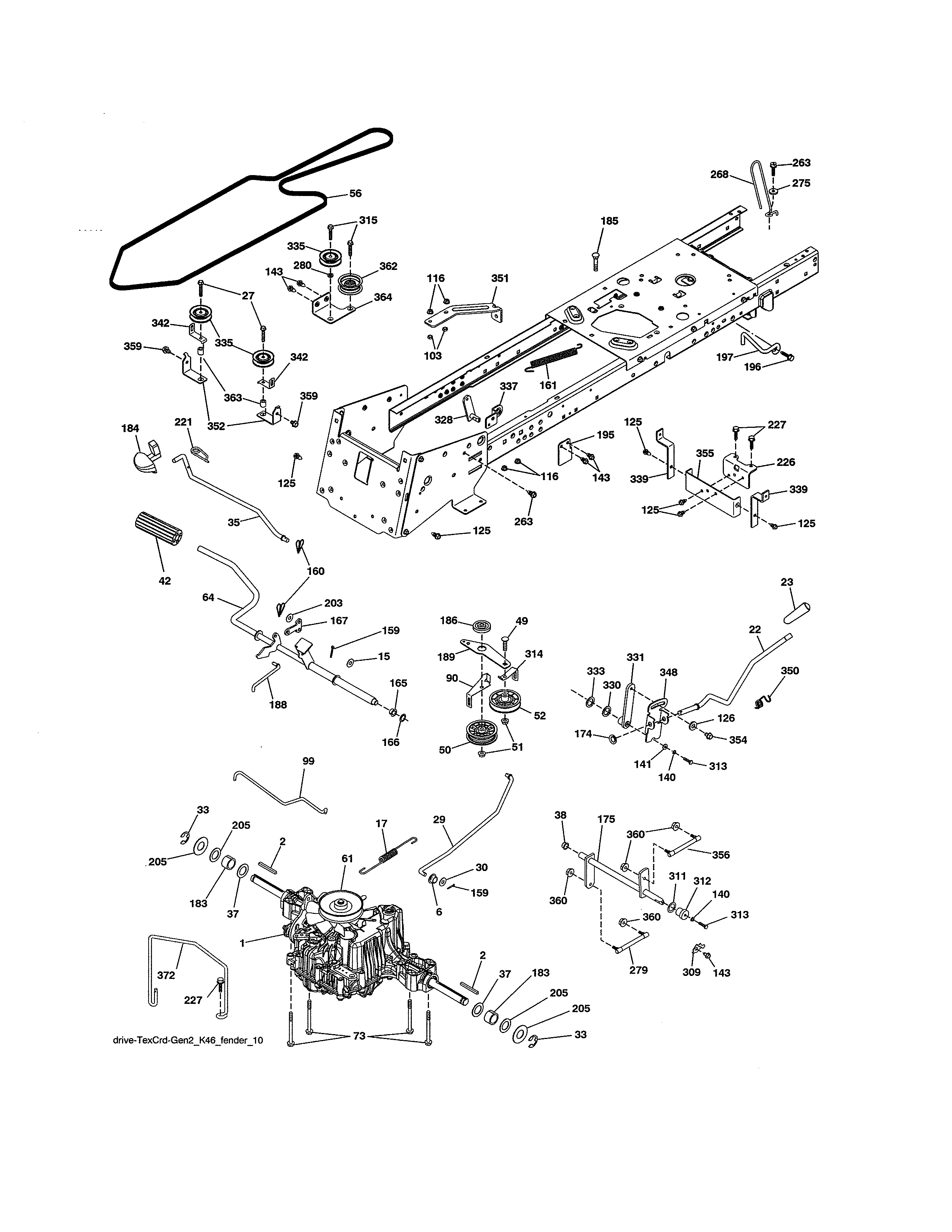 Ground Drive Diagram and Parts List for 917991470  Craftsman Lawn Tractor
