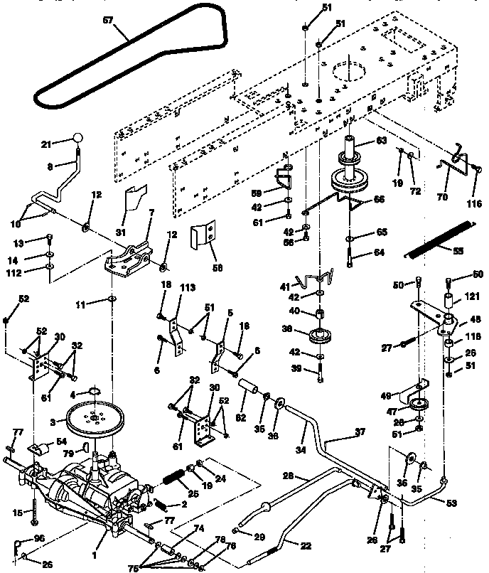 Drive Diagram and Parts List for 917258102  Craftsman Lawn Tractor